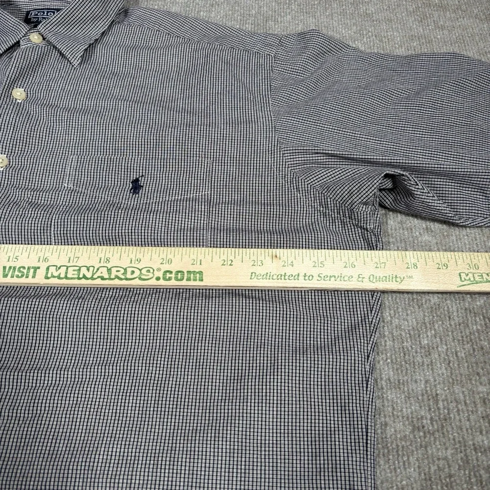Vintage Polo Ralph Lauren Crane Shirt Mens Size L Blue‎ Plaid Long Sleeve Pocket